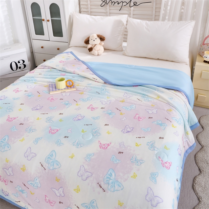 91家纺网 家纺一手货源 找家纺 织布人 2025新款夏被A类凉感丝印花夏凉被空调被双面凉感单夏被子被芯 A类凉感夏被-蝴蝶