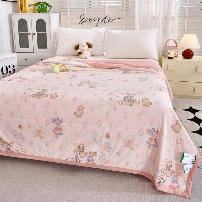 91家纺网 家纺一手货源 找家纺 织布人 2025新款夏被A类凉感丝印花夏凉被空调被双面凉感单夏被子被芯 A类凉感夏被-小兔萌宠