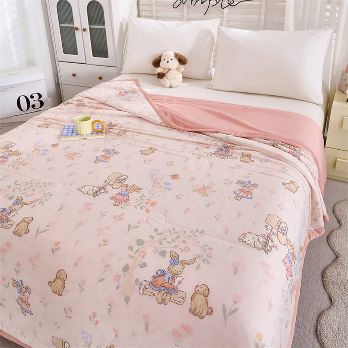 91家纺网 家纺一手货源 找家纺 织布人 2025新款夏被A类凉感丝印花夏凉被空调被双面凉感单夏被子被芯 A类凉感夏被-小兔萌宠