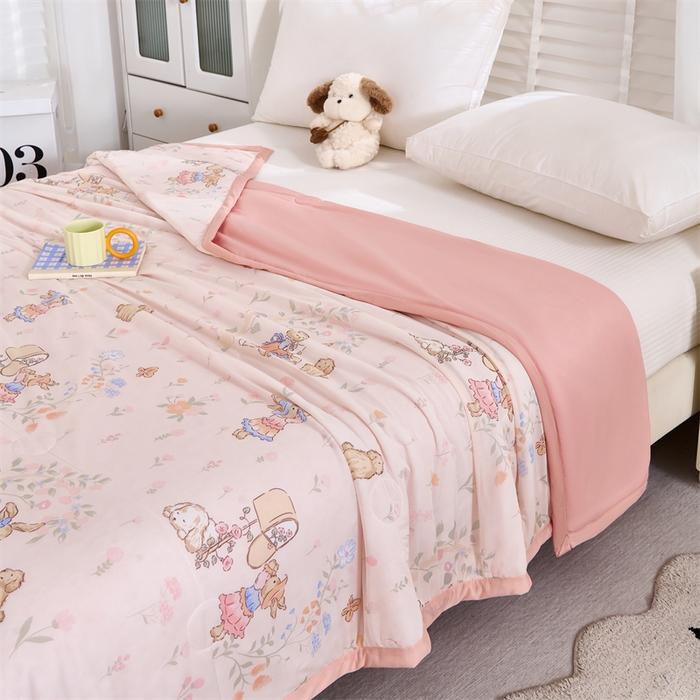 91家纺网 家纺一手货源 找家纺 织布人 2025新款夏被A类凉感丝印花夏凉被空调被双面凉感单夏被子被芯 A类凉感夏被-小兔萌宠