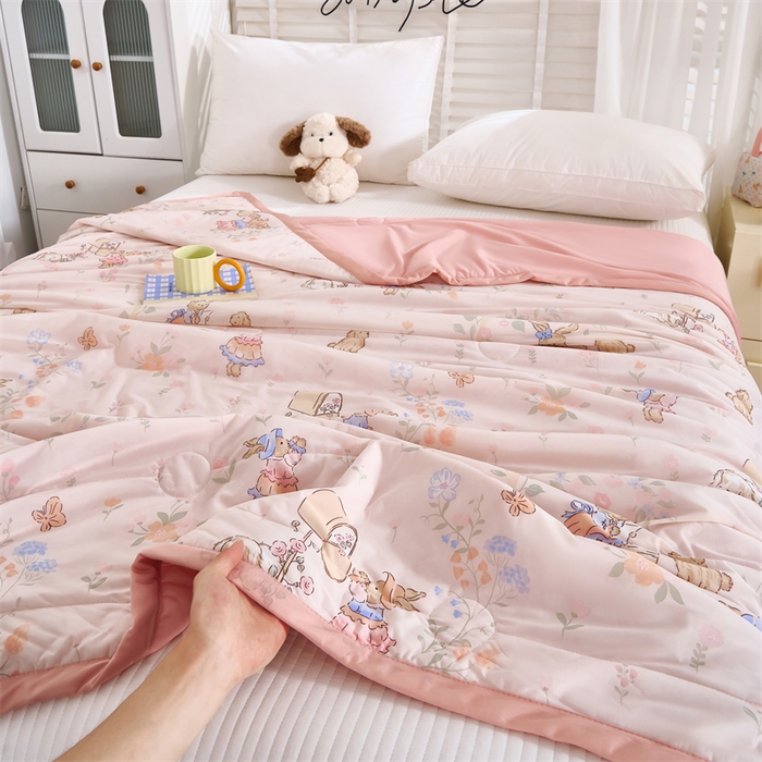 91家纺网 家纺一手货源 找家纺 织布人 2025新款夏被A类凉感丝印花夏凉被空调被双面凉感单夏被子被芯 A类凉感夏被-小兔萌宠