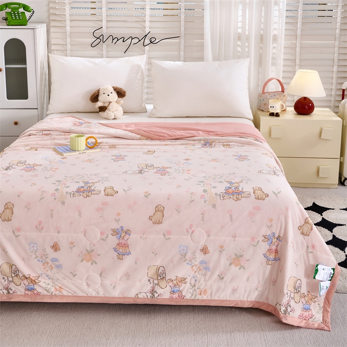 91家纺网 家纺一手货源 找家纺 织布人 2025新款夏被A类凉感丝印花夏凉被空调被双面凉感单夏被子被芯 A类凉感夏被-小兔萌宠