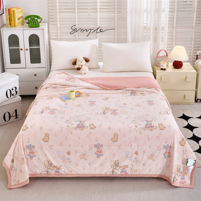 91家纺网 家纺一手货源 找家纺 织布人 2025新款夏被A类凉感丝印花夏凉被空调被双面凉感单夏被子被芯 A类凉感夏被-小兔萌宠