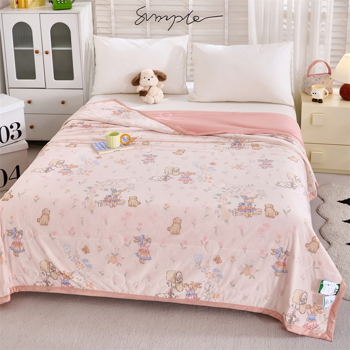 91家纺网 家纺一手货源 找家纺 织布人 2025新款夏被A类凉感丝印花夏凉被空调被双面凉感单夏被子被芯 A类凉感夏被-小兔萌宠