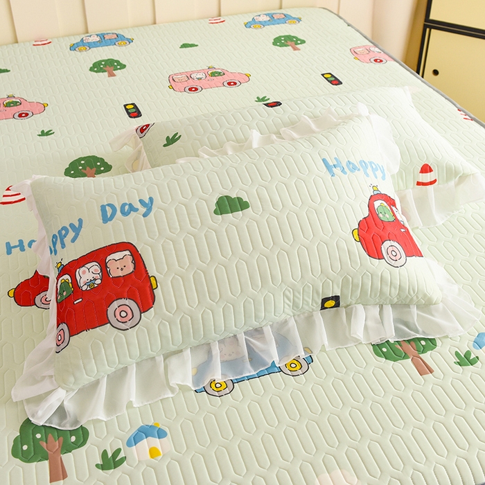 91家纺网 家纺一手货源 找家纺 悦织湾家纺 2025新款A类0.5厚床裙款印花乳胶凉席三件套 宝宝巴士