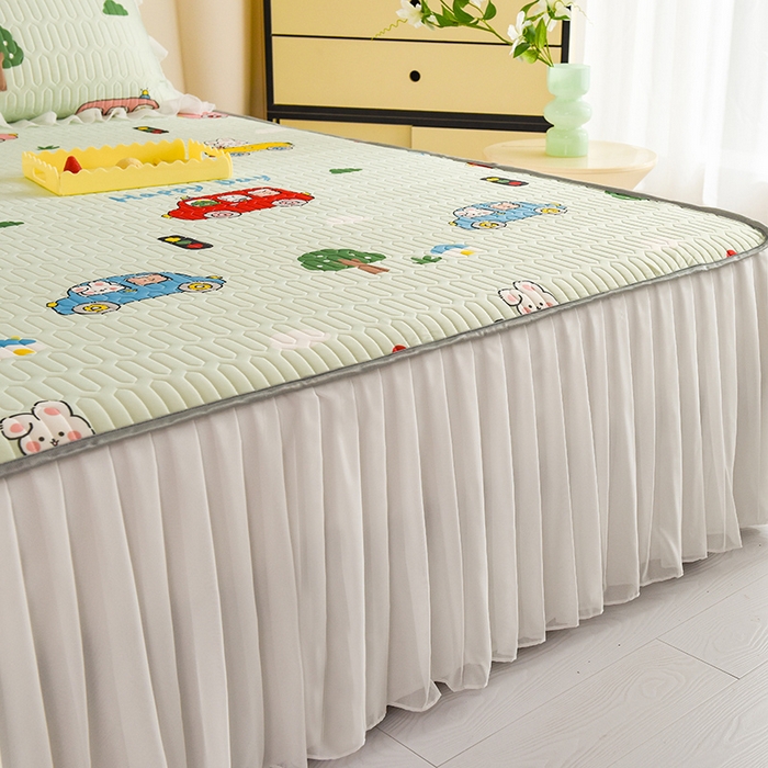 91家纺网 家纺一手货源 找家纺 悦织湾家纺 2025新款A类0.5厚床裙款印花乳胶凉席三件套 宝宝巴士
