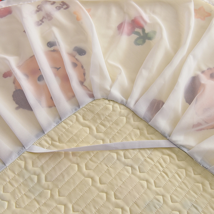 91家纺网 家纺一手货源 找家纺 悦织湾家纺 2025新款A类0.5厚床裙款印花乳胶凉席三件套 欢乐曲奇