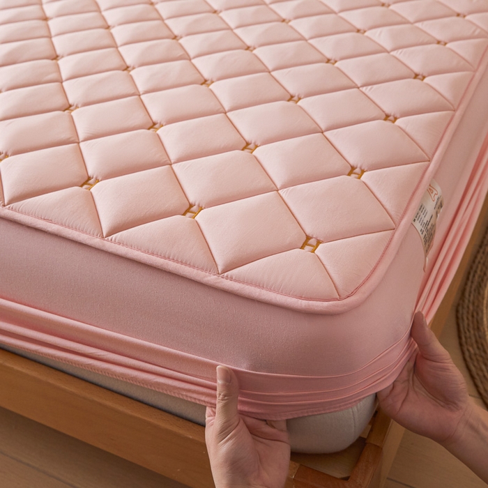 91家纺网 家纺一手货源 找家纺 芬晴家纺 2025新款A类母婴全棉H水洗棉床笠 H-嫩粉