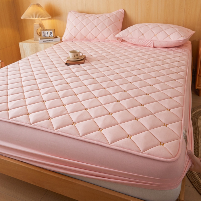 91家纺网 家纺一手货源 找家纺 芬晴家纺 2025新款A类母婴全棉H水洗棉床笠 H-嫩粉