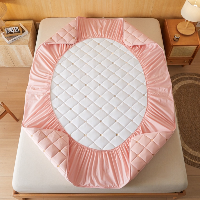 91家纺网 家纺一手货源 找家纺 芬晴家纺 2025新款A类母婴全棉H水洗棉床笠 H-嫩粉