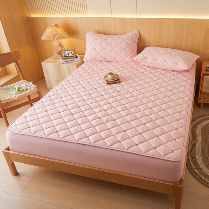 91家纺网 家纺一手货源 找家纺 芬晴家纺 2025新款A类母婴全棉H水洗棉床笠 H-嫩粉