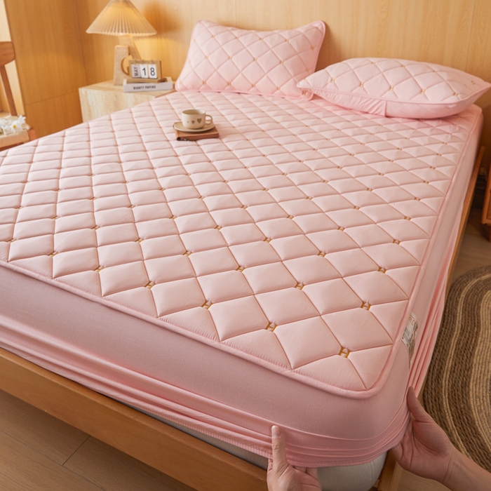 91家纺网 家纺一手货源 找家纺 芬晴家纺 2025新款A类母婴全棉H水洗棉床笠 H-嫩粉