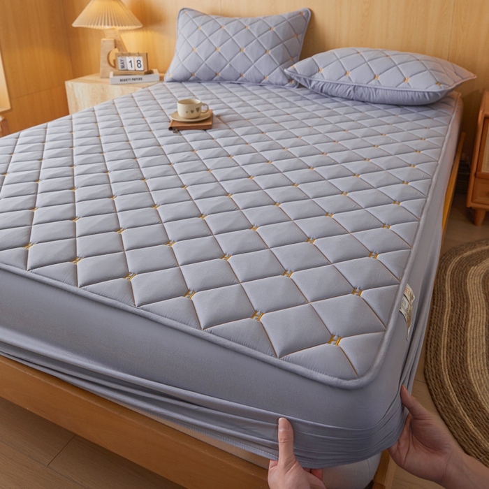 91家纺网 家纺一手货源 找家纺 芬晴家纺 2025新款A类母婴全棉H水洗棉床笠 H-浅灰