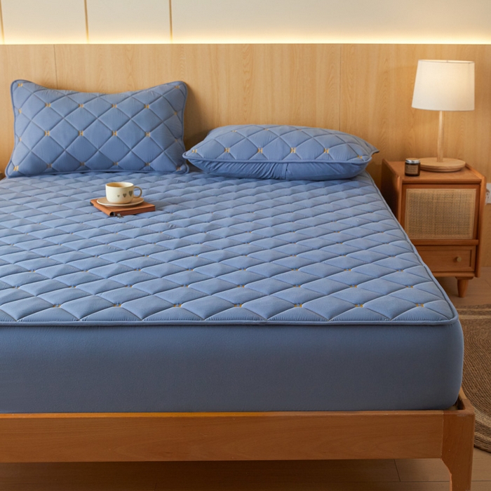 91家纺网 家纺一手货源 找家纺 芬晴家纺 2025新款A类母婴全棉H水洗棉床笠 H-雾蓝