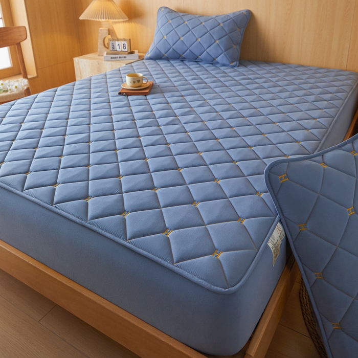 91家纺网 家纺一手货源 找家纺 芬晴家纺 2025新款A类母婴全棉H水洗棉床笠 H-雾蓝