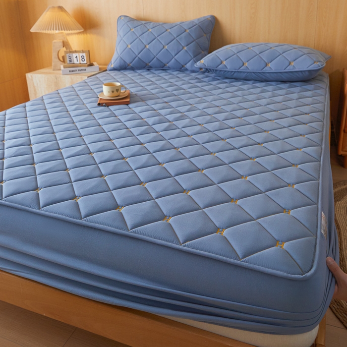 91家纺网 家纺一手货源 找家纺 芬晴家纺 2025新款A类母婴全棉H水洗棉床笠 H-雾蓝