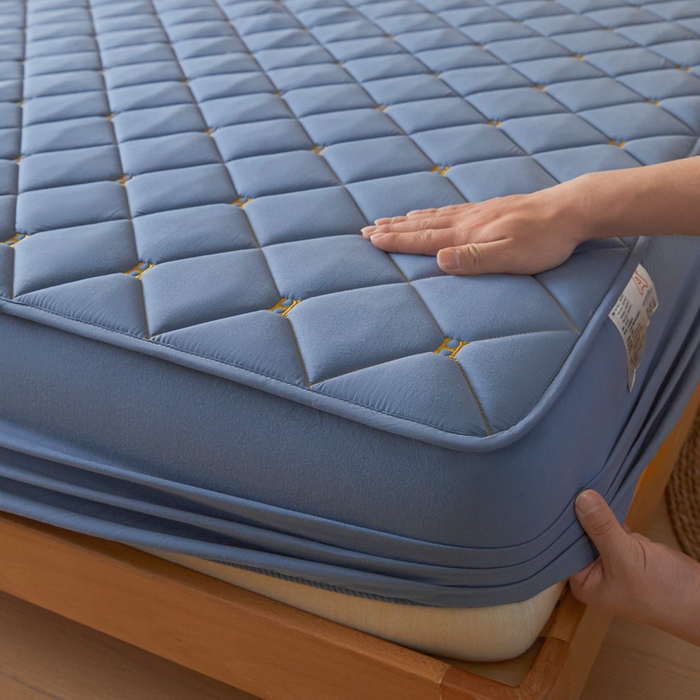 91家纺网 家纺一手货源 找家纺 芬晴家纺 2025新款A类母婴全棉H水洗棉床笠 H-雾蓝