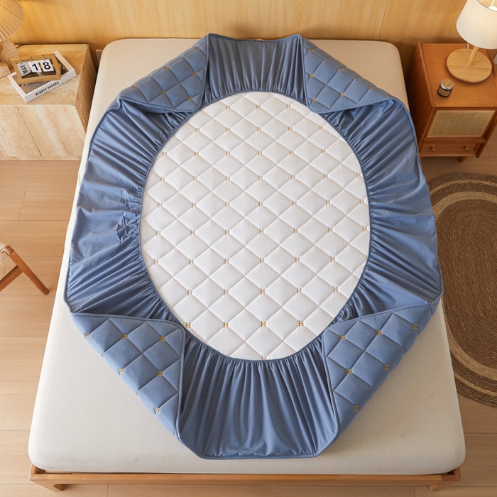 91家纺网 家纺一手货源 找家纺 芬晴家纺 2025新款A类母婴全棉H水洗棉床笠 H-雾蓝