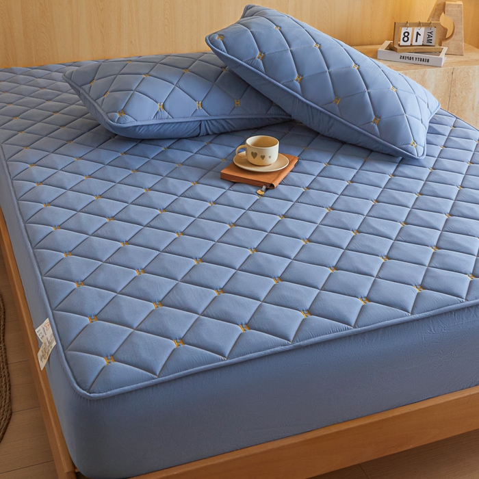 91家纺网 家纺一手货源 找家纺 芬晴家纺 2025新款A类母婴全棉H水洗棉床笠 H-雾蓝