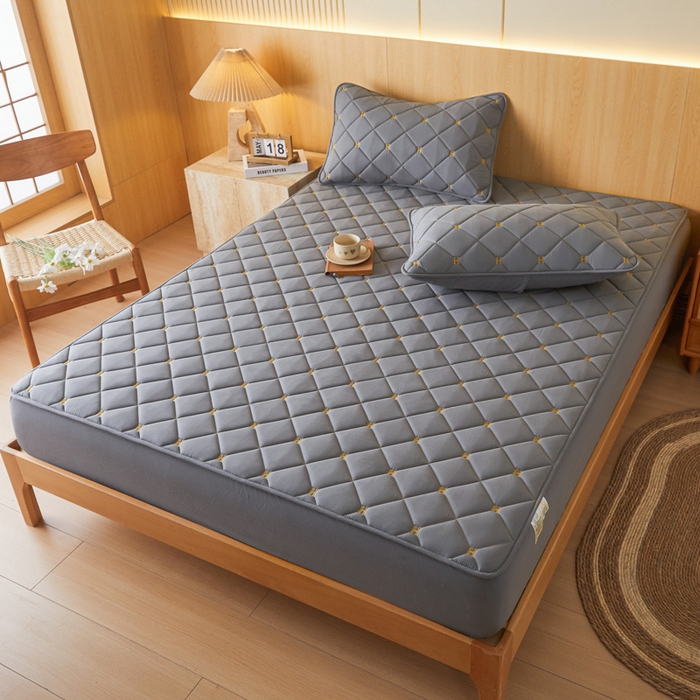 91家纺网 家纺一手货源 找家纺 芬晴家纺 2025新款A类母婴全棉H水洗棉床笠 H-岩灰