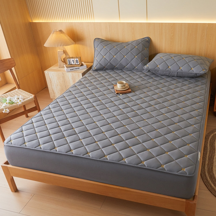 91家纺网 家纺一手货源 找家纺 芬晴家纺 2025新款A类母婴全棉H水洗棉床笠 H-岩灰