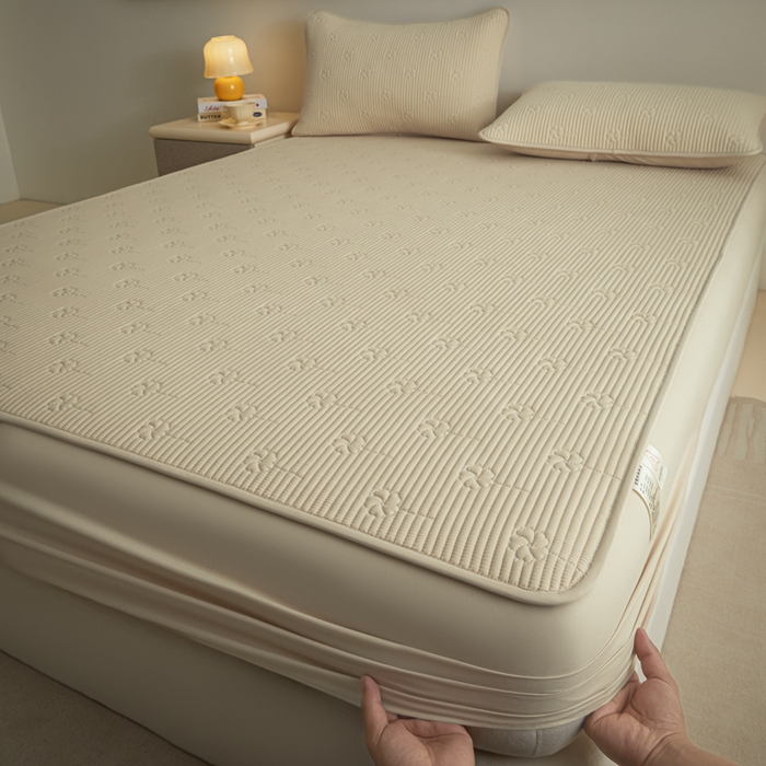 91家纺网 家纺一手货源 找家纺 （总）芬晴家纺 2025新款A类全棉夹棉水洗棉大豆床笠-花梦