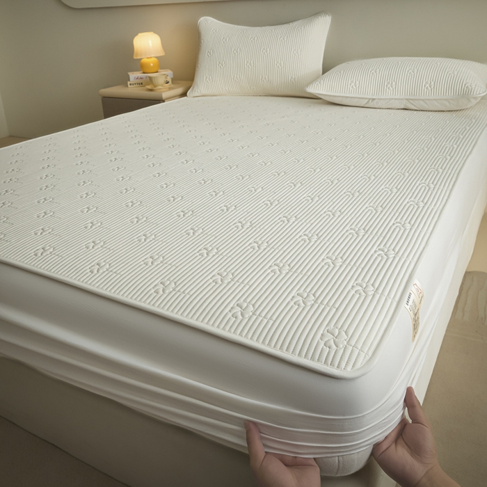 芬晴家纺 2025新款A类全棉夹棉水洗棉大豆床笠-花梦 花梦-白