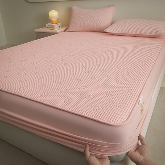 芬晴家纺 2025新款A类全棉夹棉水洗棉大豆床笠-花梦 花梦-嫩粉