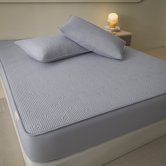 91家纺网 家纺一手货源 找家纺 芬晴家纺 2025新款A类全棉夹棉水洗棉大豆床笠-花梦 花梦-浅灰