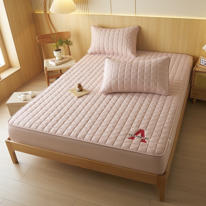 91家纺网 家纺一手货源 找家纺 芬晴家纺 2025新款A类母婴级防水床笠 A-豆沙粉