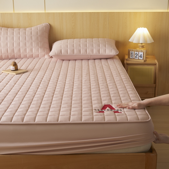 91家纺网 家纺一手货源 找家纺 芬晴家纺 2025新款A类母婴级防水床笠 A-豆沙粉