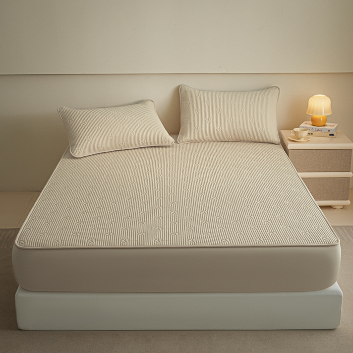 91家纺网 家纺一手货源 找家纺 芬晴家纺 2025新款A类全棉夹棉水洗棉大豆床笠-花梦 花梦-浅卡