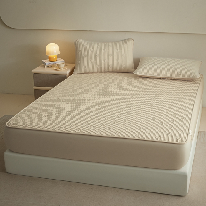 91家纺网 家纺一手货源 找家纺 芬晴家纺 2025新款A类全棉夹棉水洗棉大豆床笠-花梦 花梦-浅卡