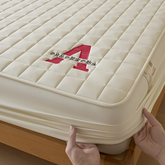 91家纺网 家纺一手货源 找家纺 芬晴家纺 2025新款A类母婴级防水床笠 A-米白