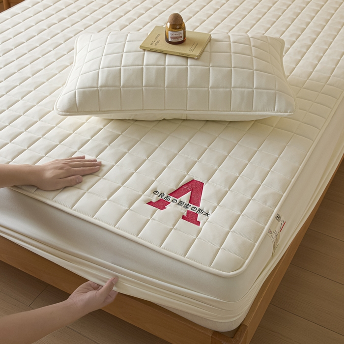 91家纺网 家纺一手货源 找家纺 芬晴家纺 2025新款A类母婴级防水床笠 A-米白