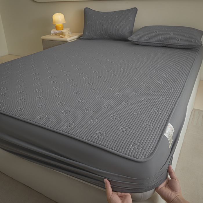 芬晴家纺 2025新款A类全棉夹棉水洗棉大豆床笠-花梦 花梦-岩灰