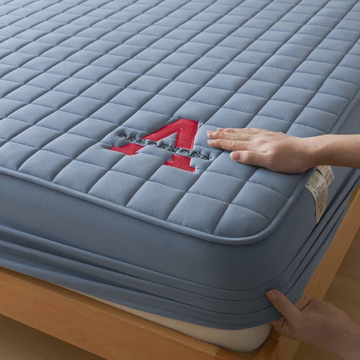 91家纺网 家纺一手货源 找家纺 芬晴家纺 2025新款A类母婴级防水床笠 A-雾蓝