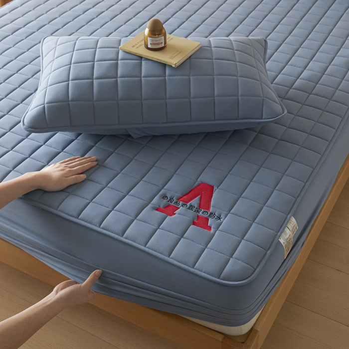 91家纺网 家纺一手货源 找家纺 芬晴家纺 2025新款A类母婴级防水床笠 A-雾蓝