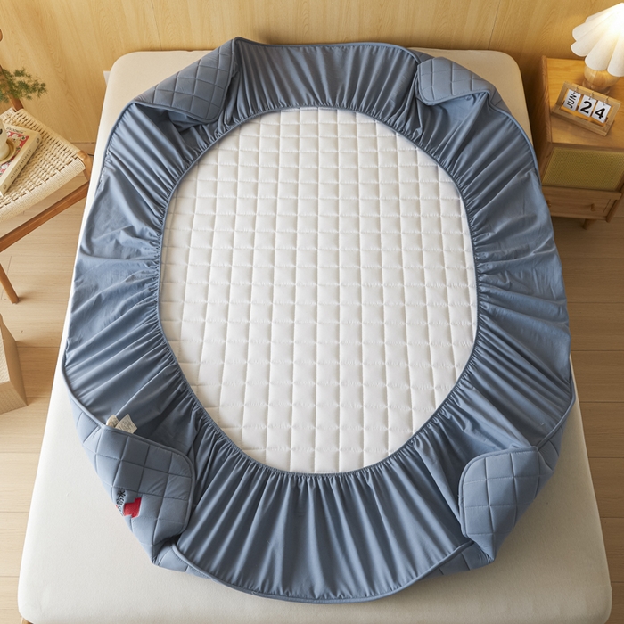 91家纺网 家纺一手货源 找家纺 芬晴家纺 2025新款A类母婴级防水床笠 A-雾蓝