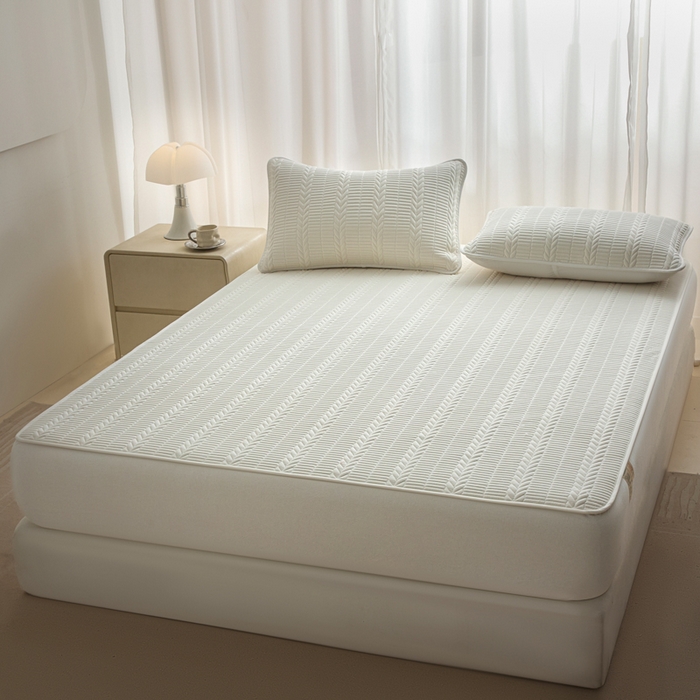 91家纺网 家纺一手货源 找家纺 芬晴家纺 2025新款全棉水洗棉大豆床笠-芳华 芳华-白