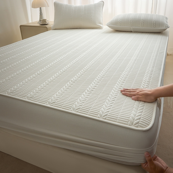 91家纺网 家纺一手货源 找家纺 芬晴家纺 2025新款全棉水洗棉大豆床笠-芳华 芳华-白