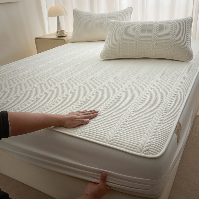 91家纺网 家纺一手货源 找家纺 芬晴家纺 2025新款全棉水洗棉大豆床笠-芳华 芳华-白