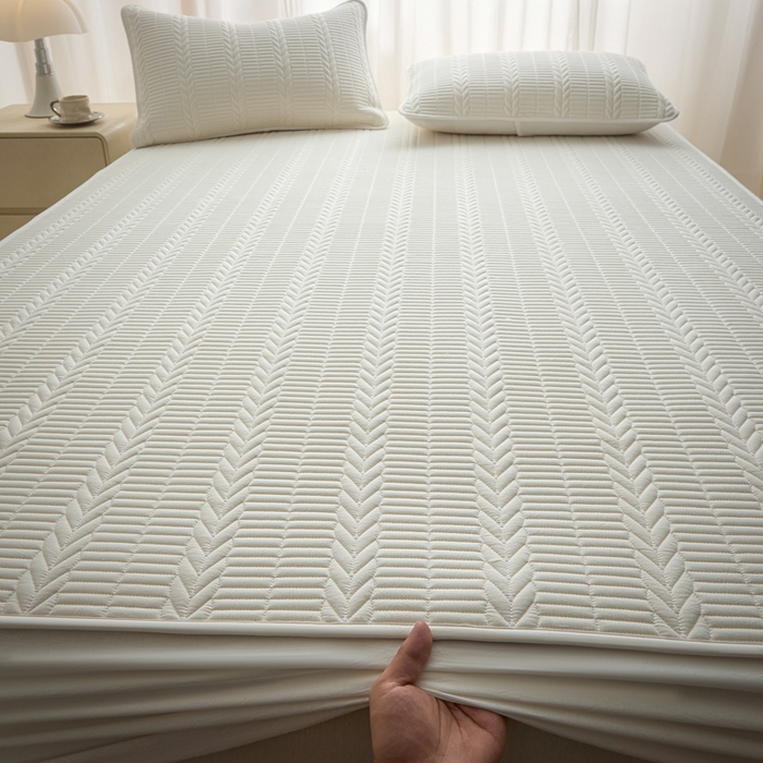 91家纺网 家纺一手货源 找家纺 芬晴家纺 2025新款全棉水洗棉大豆床笠-芳华 芳华-白