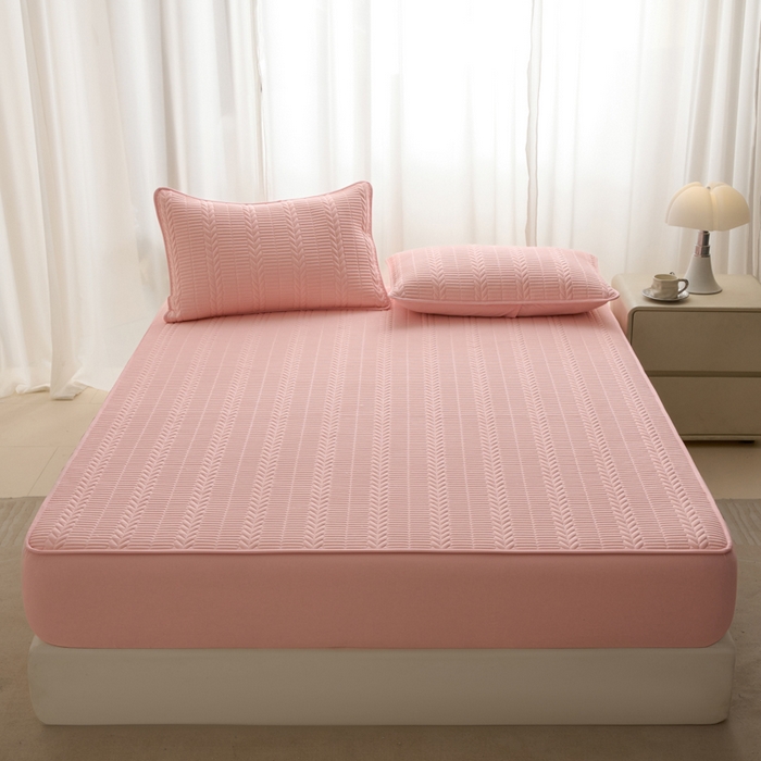 91家纺网 家纺一手货源 找家纺 芬晴家纺 2025新款全棉水洗棉大豆床笠-芳华 芳华-嫩粉