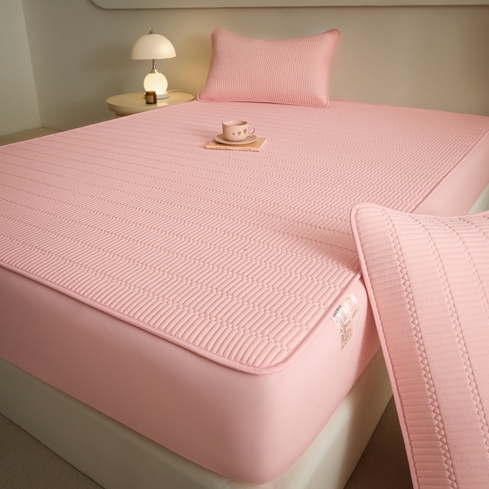 91家纺网 家纺一手货源 找家纺 芬晴家纺 2025新款A类全棉水洗棉夹棉床笠-甜心 甜心-嫩粉