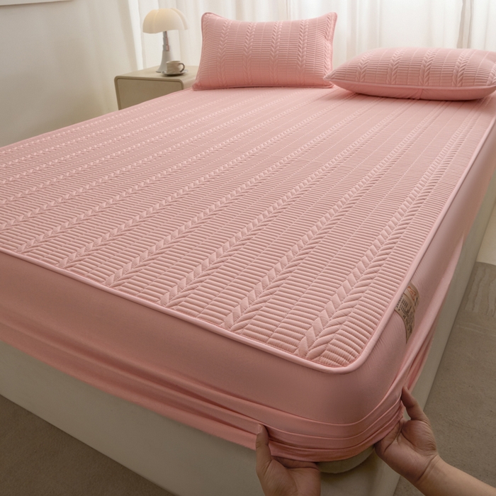 91家纺网 家纺一手货源 找家纺 芬晴家纺 2025新款全棉水洗棉大豆床笠-芳华 芳华-嫩粉