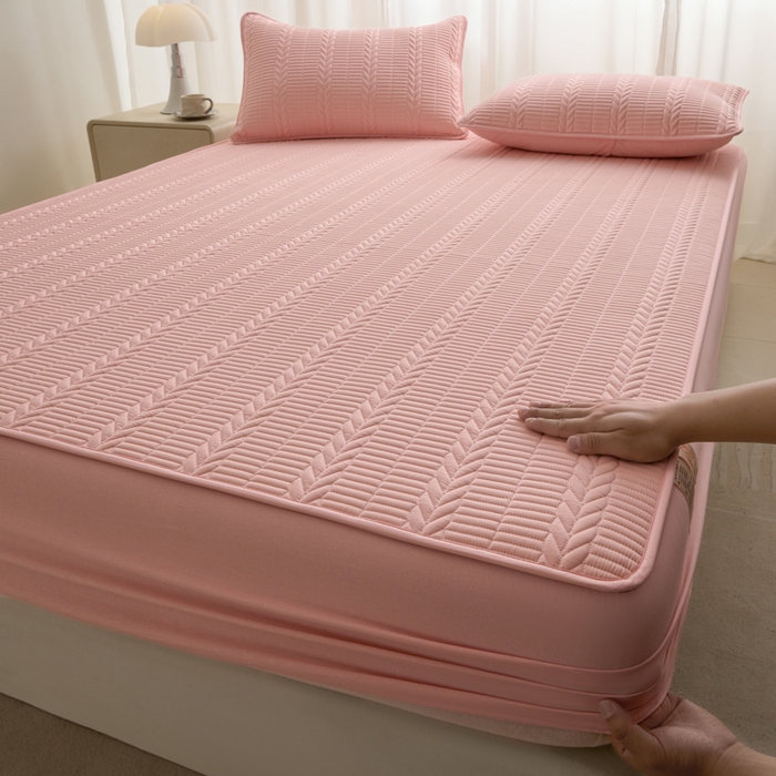 91家纺网 家纺一手货源 找家纺 芬晴家纺 2025新款全棉水洗棉大豆床笠-芳华 芳华-嫩粉