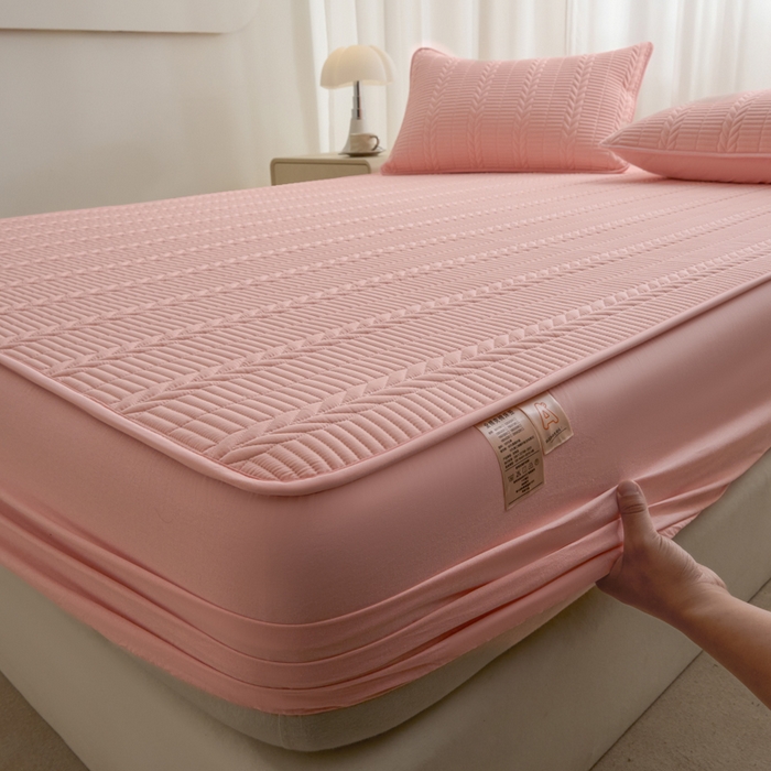 91家纺网 家纺一手货源 找家纺 芬晴家纺 2025新款全棉水洗棉大豆床笠-芳华 芳华-嫩粉