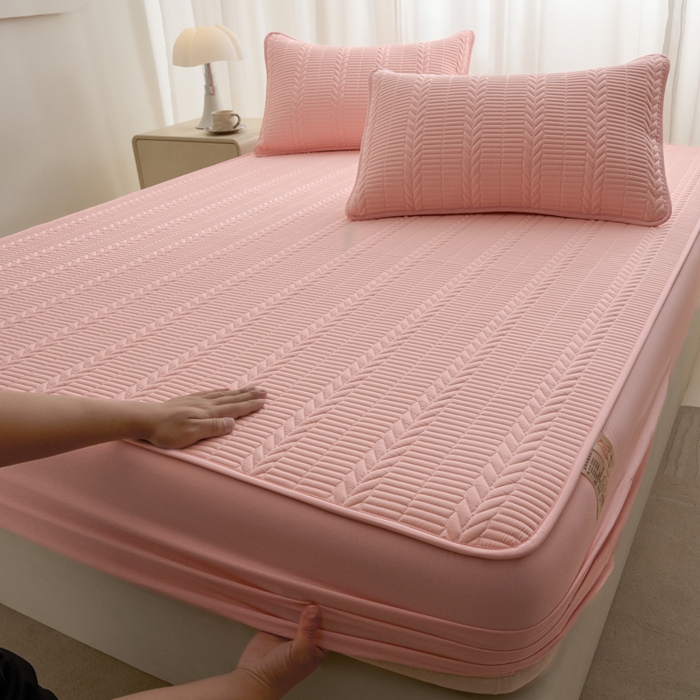 91家纺网 家纺一手货源 找家纺 芬晴家纺 2025新款全棉水洗棉大豆床笠-芳华 芳华-嫩粉