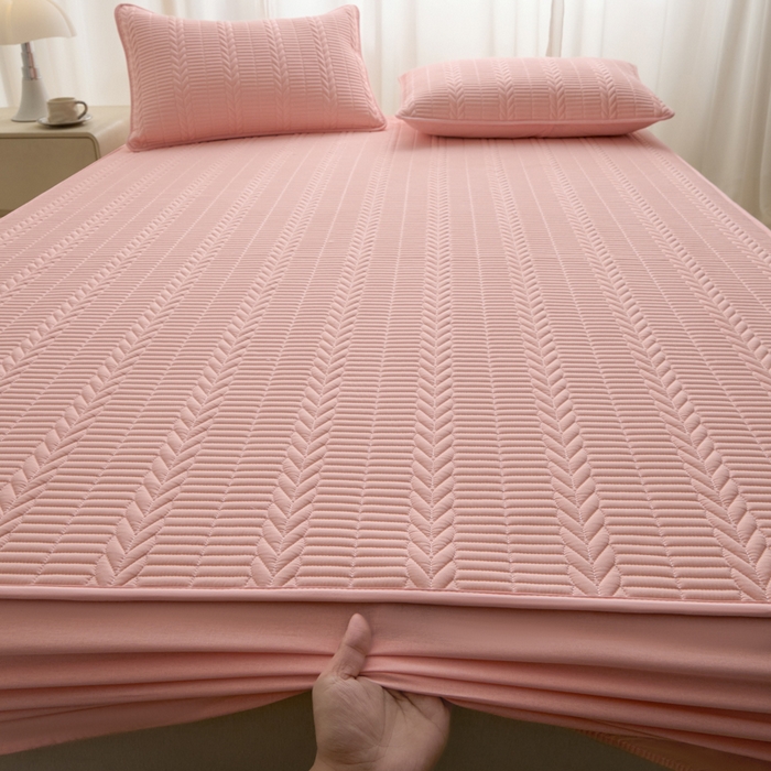 91家纺网 家纺一手货源 找家纺 芬晴家纺 2025新款全棉水洗棉大豆床笠-芳华 芳华-嫩粉